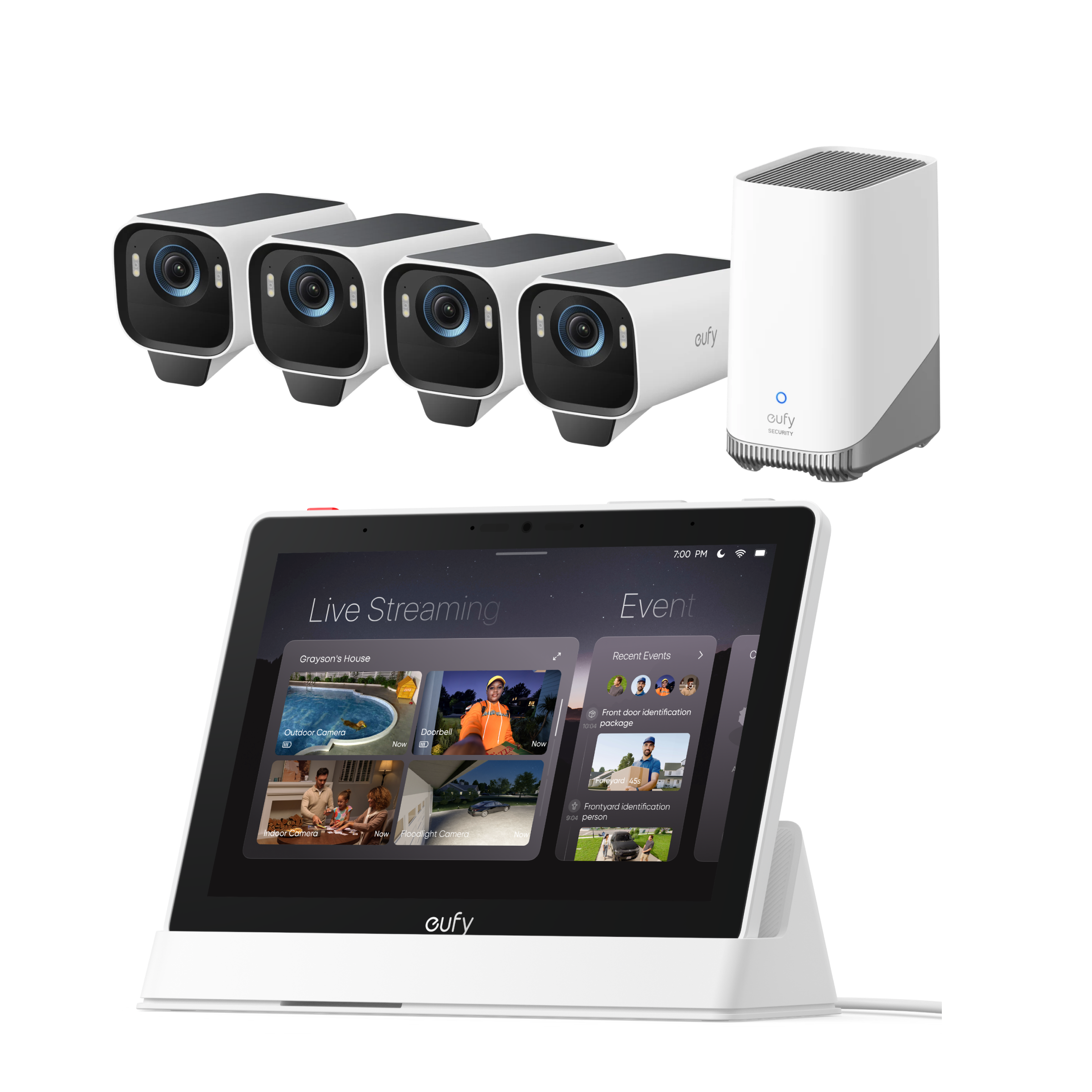 eufy-smart-display-e10-eufycam-s3-pro-4-cam-kit-4k-berwachungskamera-set-mit-sma image 1