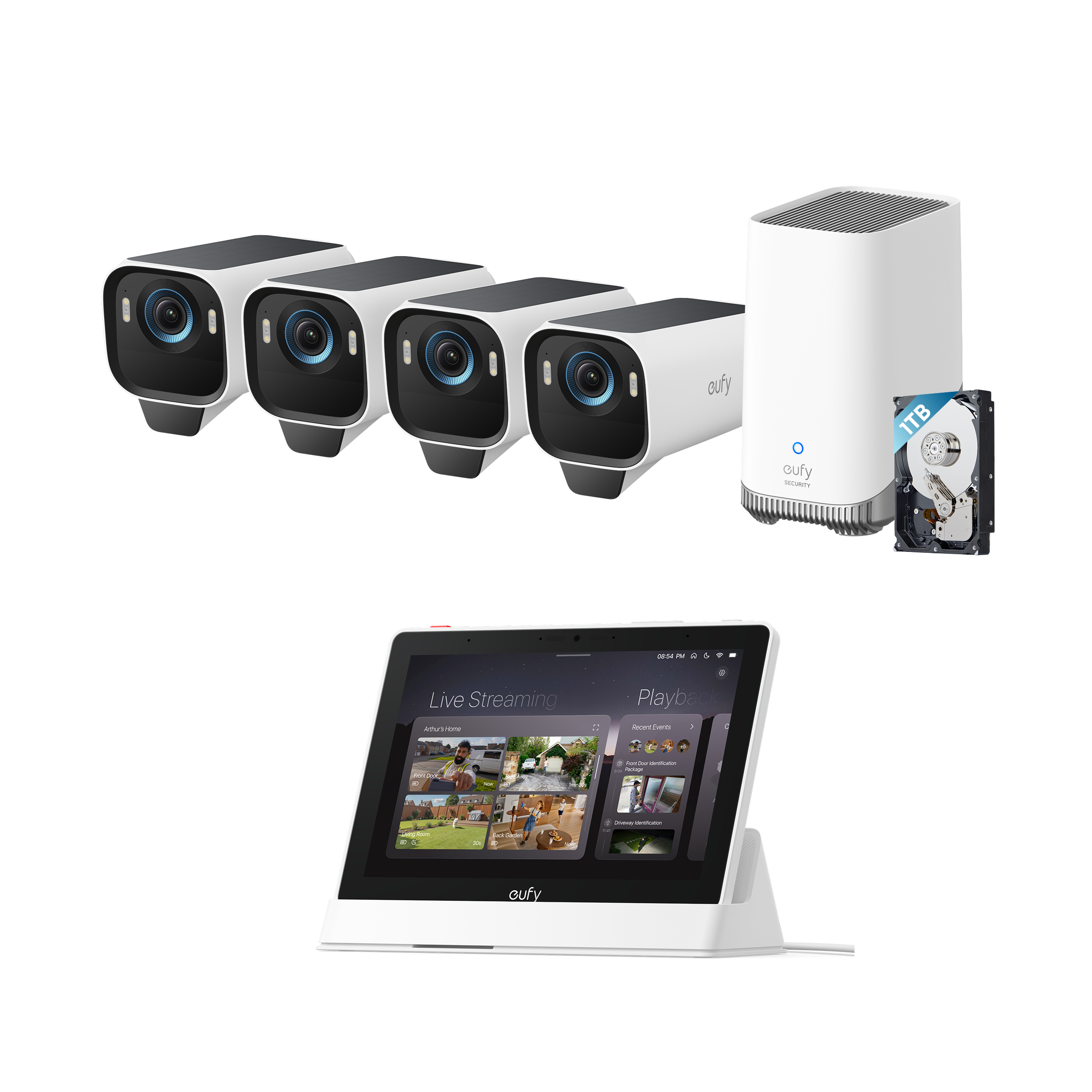 eufy-eufycam-s3-pro-4-kamera-set-mit-homebase-s380-smart-display-e10-solar-berwa image 1